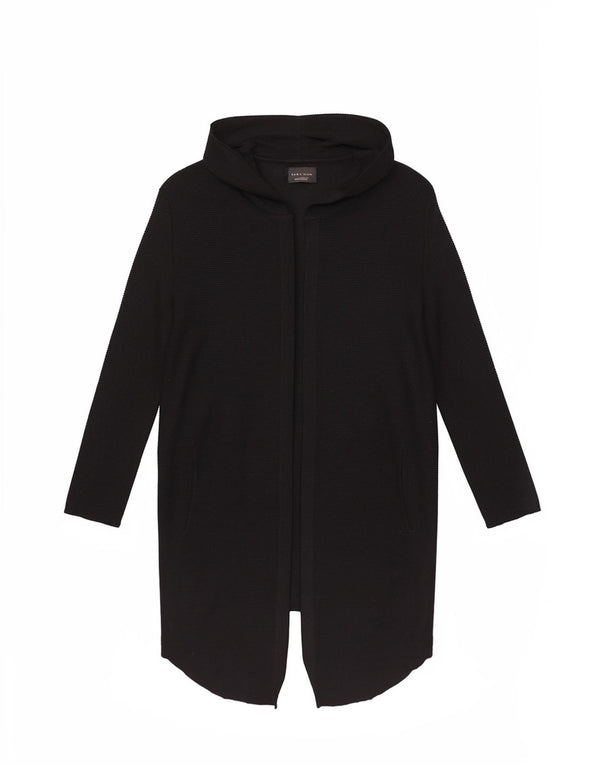 Zara Herre Longline Hætte Asymmetrisk Cardigan Sweater UK 14 Medium Sort