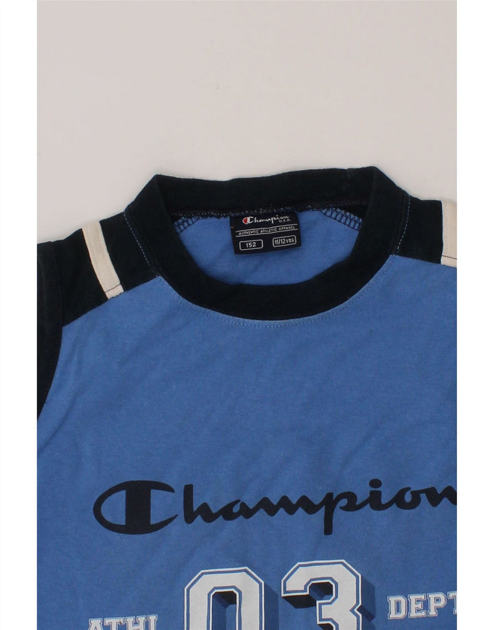 CHAMPION Boys Graphic Vest Top 11-12 Years Blue Cotton Vintage Champion and Second-Hand Champion from Messina Hembry 