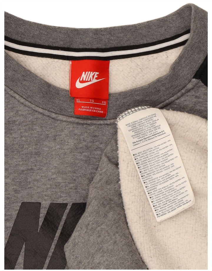 NIKE Mens Graphic Sweatshirt Jumper XL Grey Colourblock Cotton