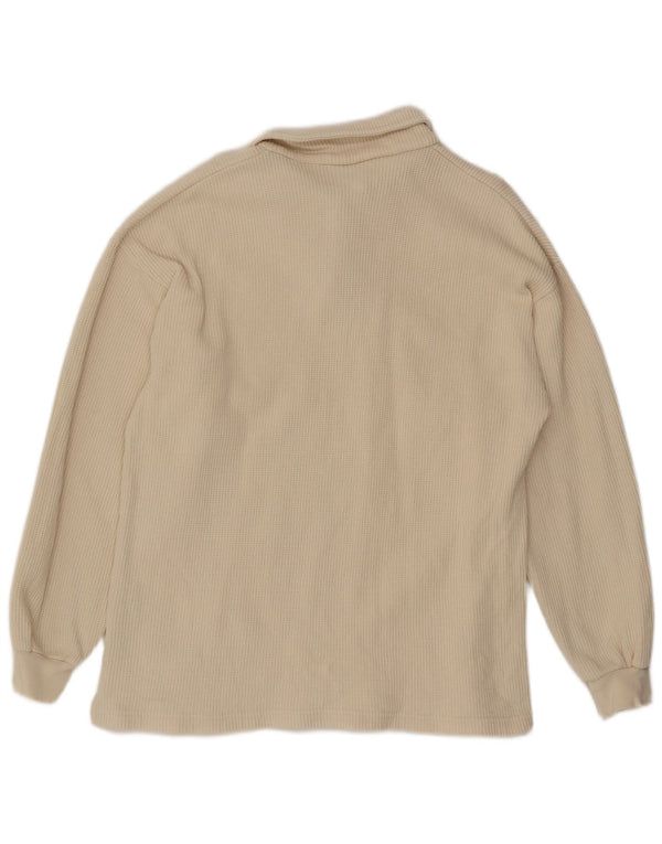Wrangler Mens Long Sleeve Knit Rugby Polo Shirt Large Beige Cotton