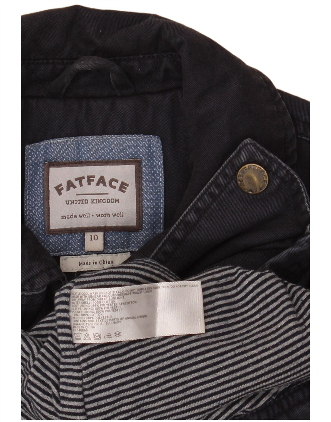 FAT FACE Womens Utility Jacket UK 10 Small Navy Blue Cotton