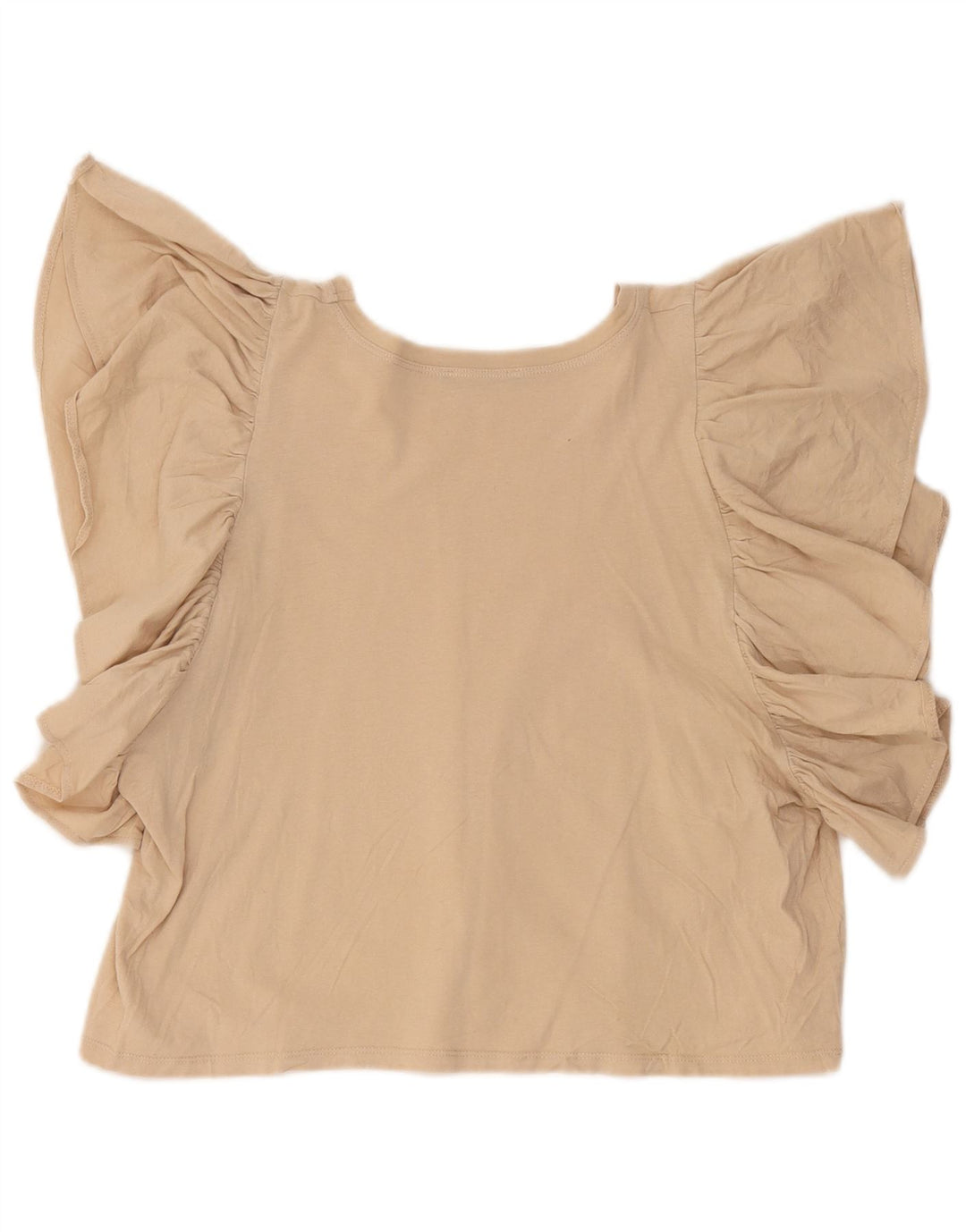 Zara Womens Crop Batwing Bluse Top UK 14 Stor Beige Bomuld