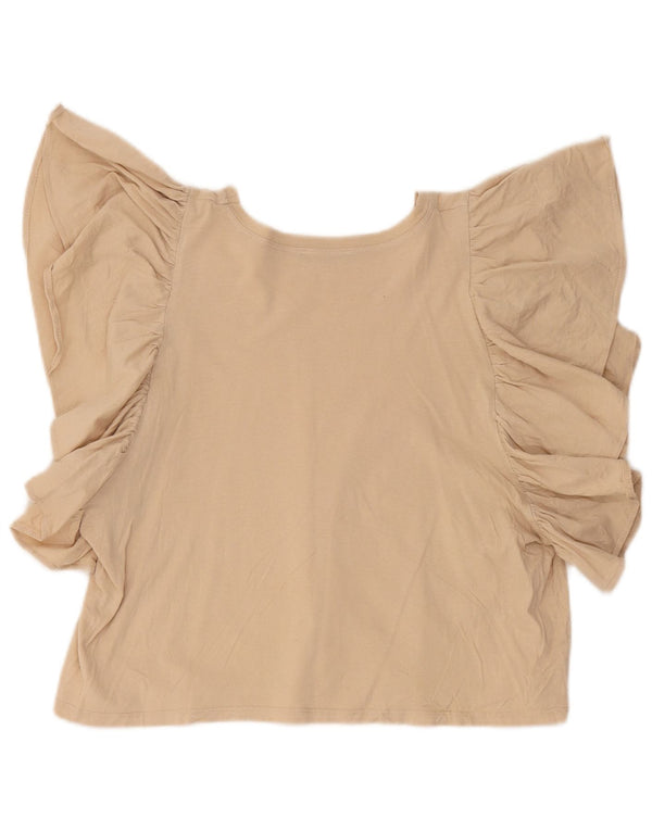 Zara Womens Crop Batwing Bluse Top UK 14 Stor Beige Bomuld