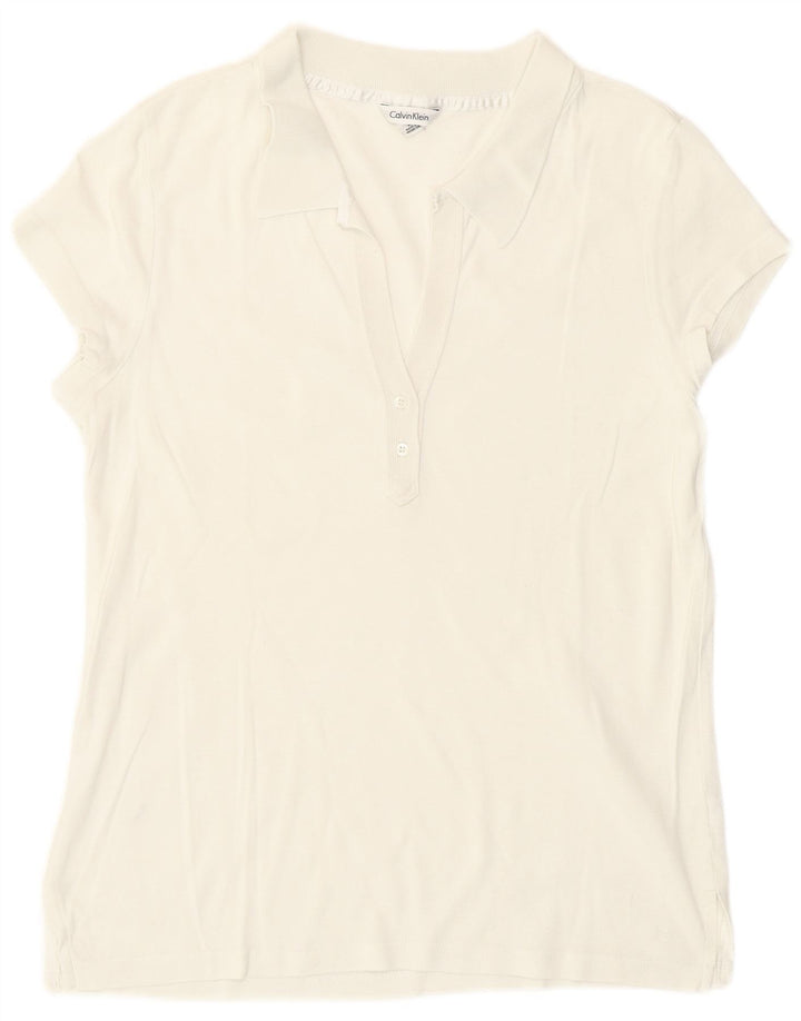 Calvin Klein Dame Polo Shirt UK 14 Medium White Bomuld