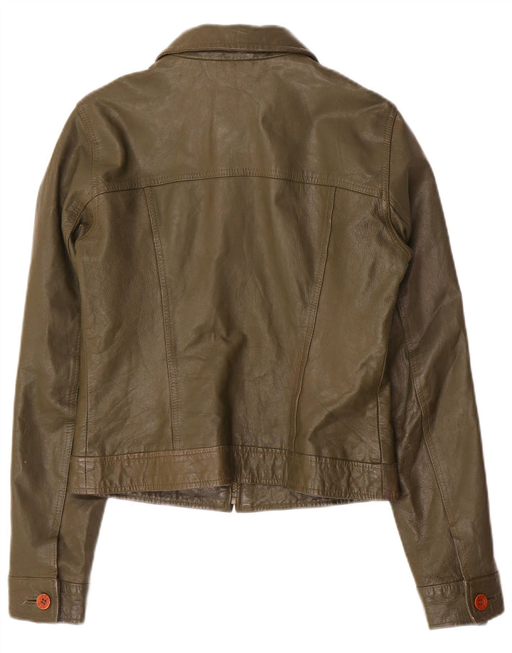 Zara Dame Trafaluc Crop Læderjakke UK 12 Medium Khaki Læder