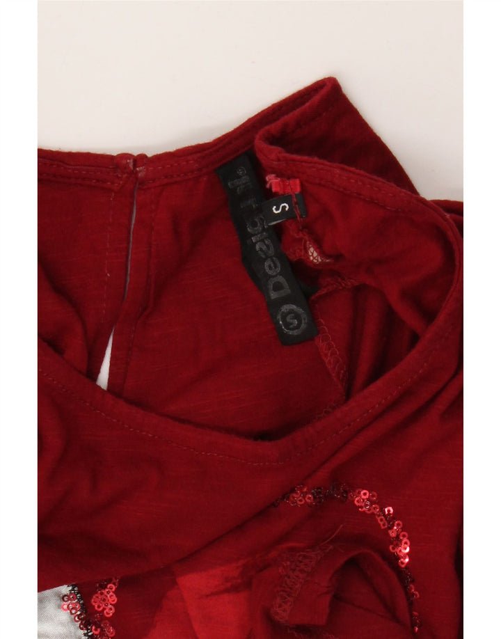 Desigual Kvinder Oversized Grafisk Vest Top UK 10 Lille Rød