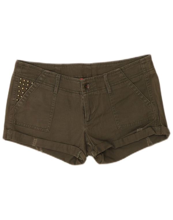 Benetton Dame Denim Hot Pants W28 Medium Khaki Bomuld