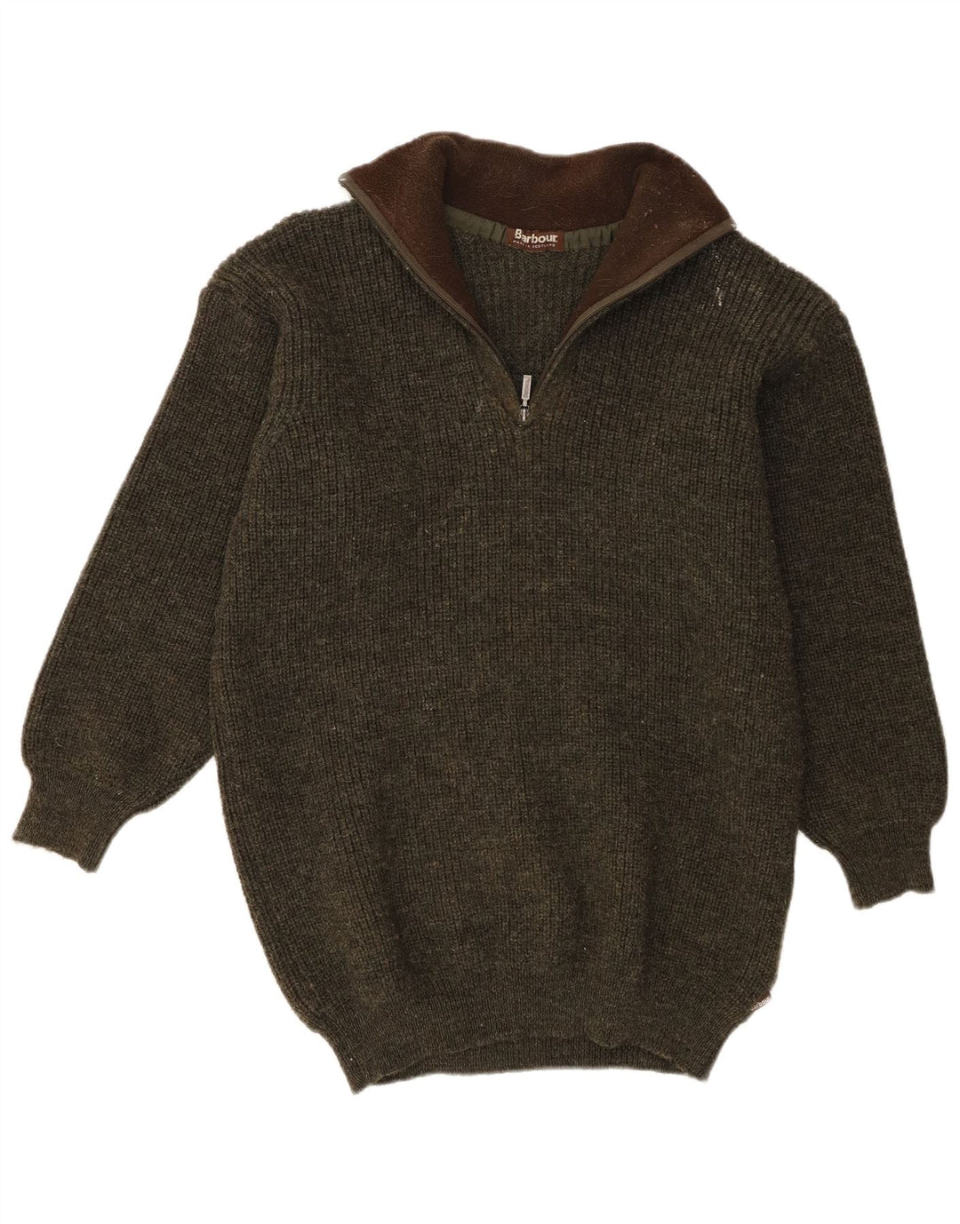 Barbour Herre Zip Neck Jumper Sweater XL Khaki New Wool
