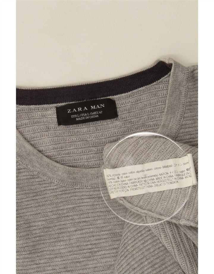 Zara Herre trøje med rund hals, stor grå bomuld