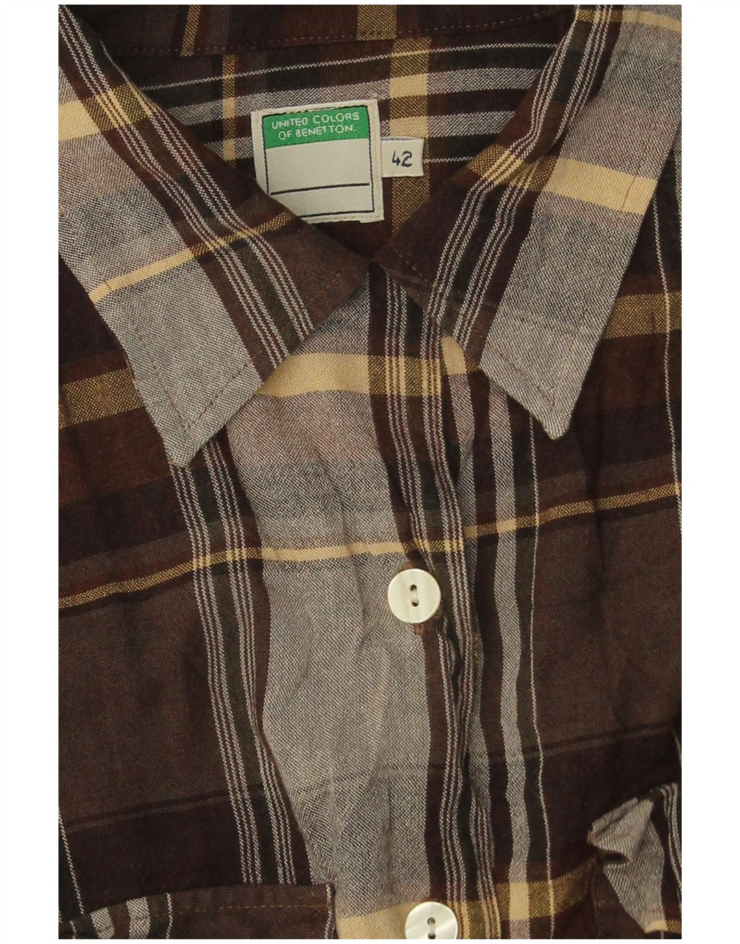 Benetton dameskjorte IT 42 Medium brun ternet viskose