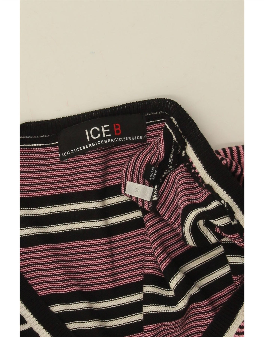 Iceberg Herre V-hals sweater Lille Pink Stribet Bomuld