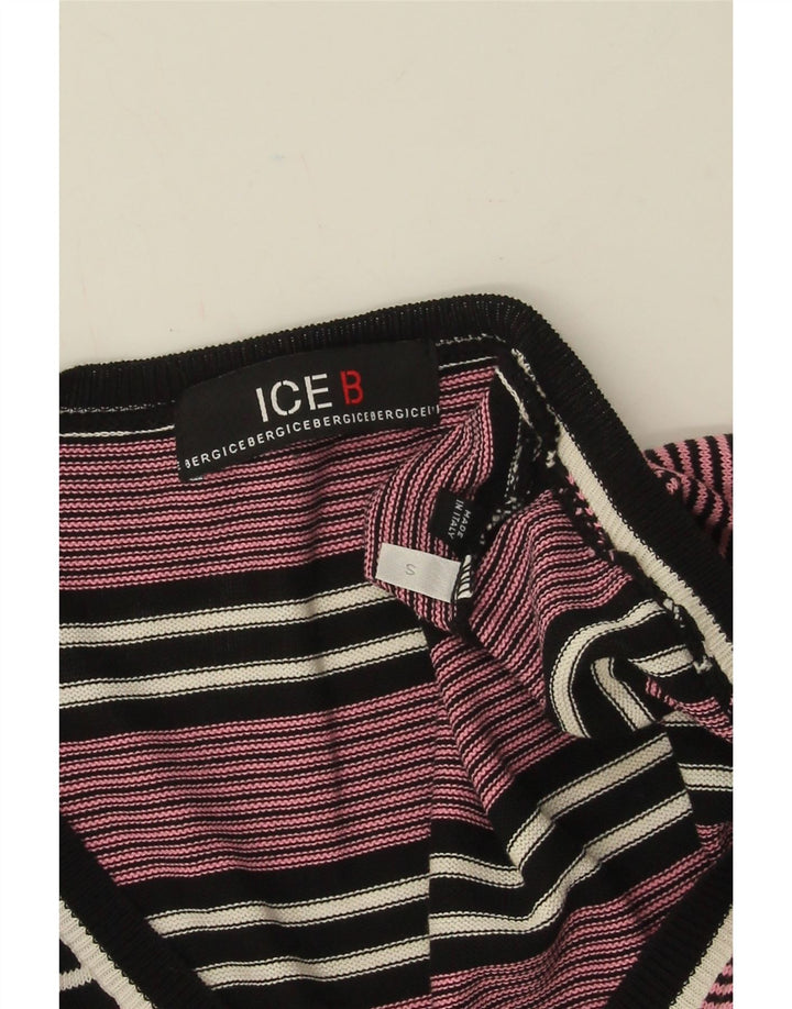 Iceberg Herre V-hals sweater Lille Pink Stribet Bomuld