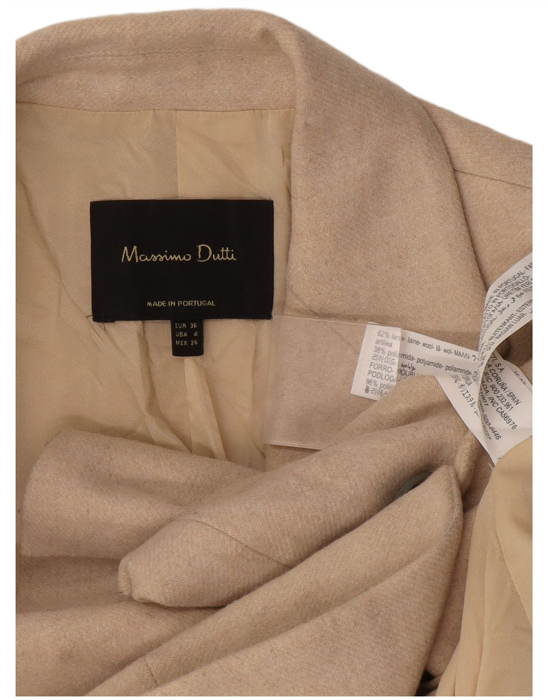 Massimo Dutti Dame 1 Knap Blazer Jakke EU 36 XS Beige Uld