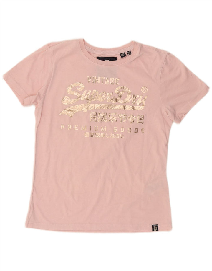 SUPERDRY Dame Grafisk T-Shirt Top UK 10 Lille Pink Bomuld