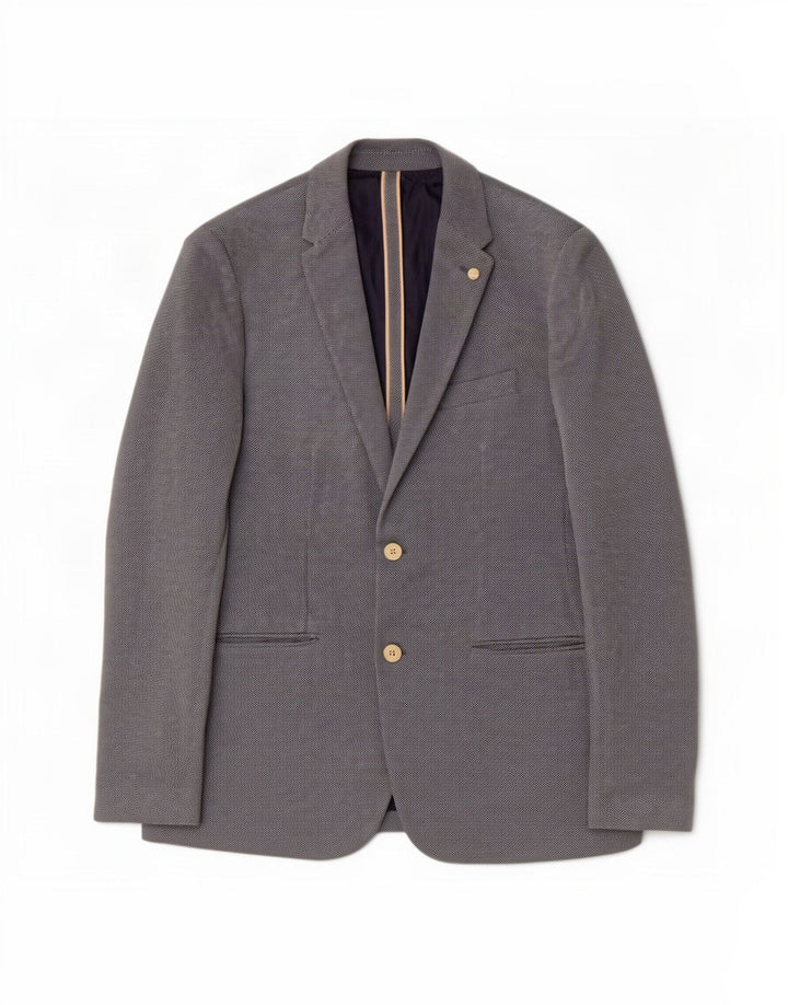 Zara Herre 2 Button Blazer Jacket UK 40 Large Blue Cotton