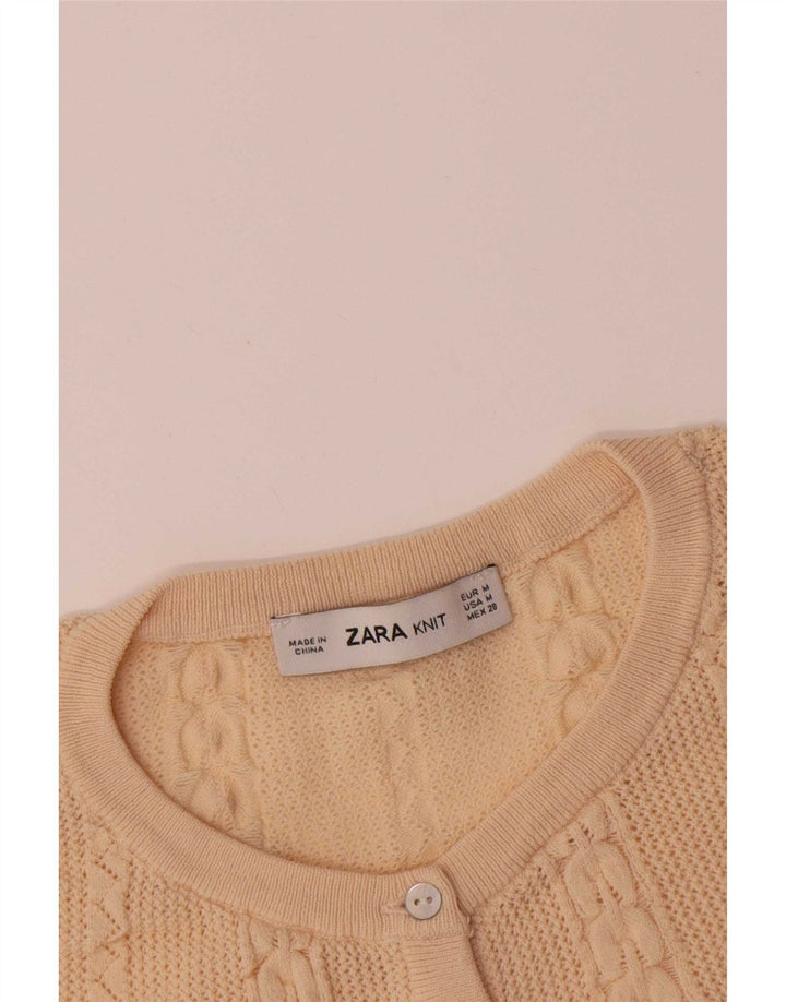 Zara Dame Button Neck Jumper Sweater UK 12 Medium Beige