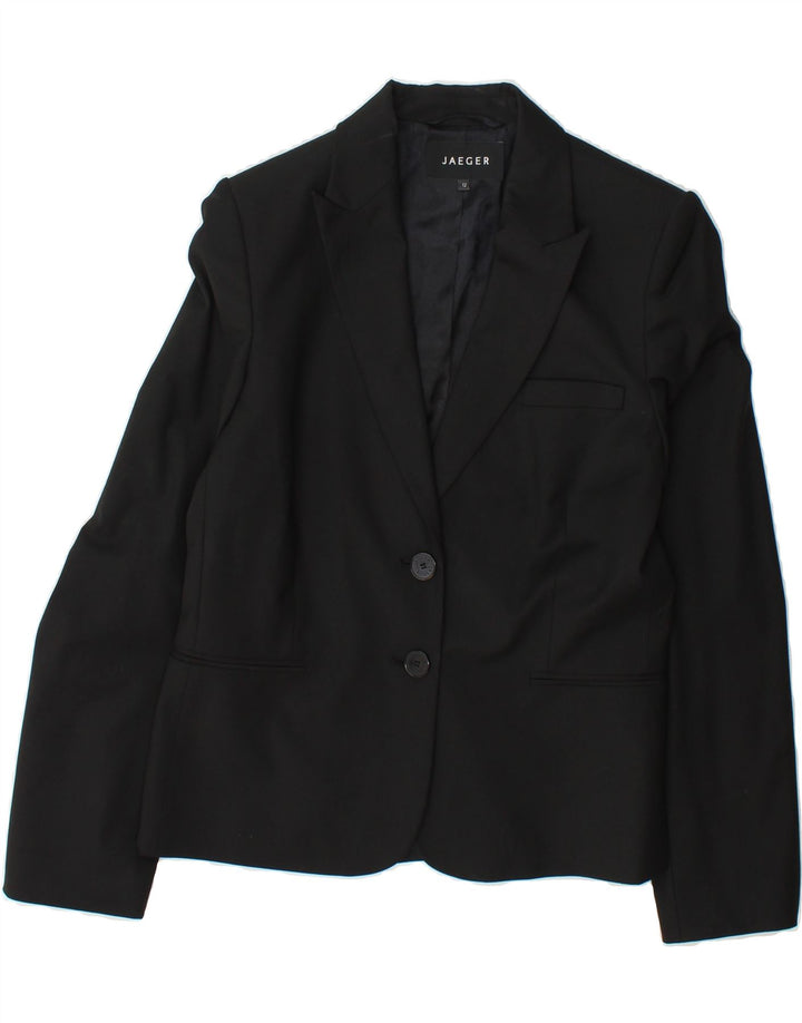 JAEGER Womens 2 Button Blazer Jacket UK 12 Medium Black Viscose Vintage Jaeger and Second-Hand Jaeger from Messina Hembry 