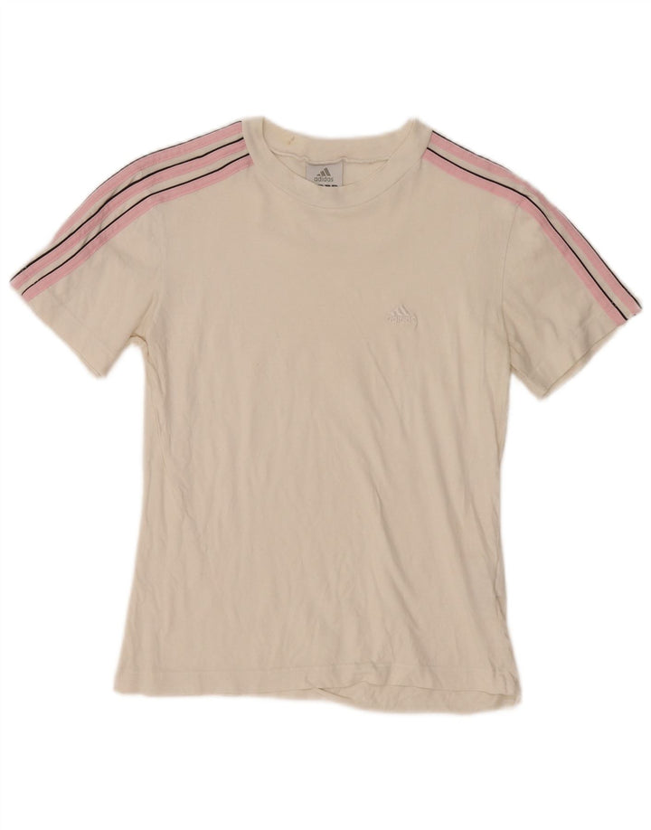 ADIDAS Womens T-Shirt Top UK 12 Medium White Cotton