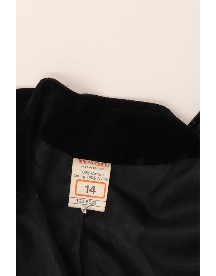 Vintage Dame Velvet Oversized Blazer Jacket UK 14 Medium Sort Bomuld