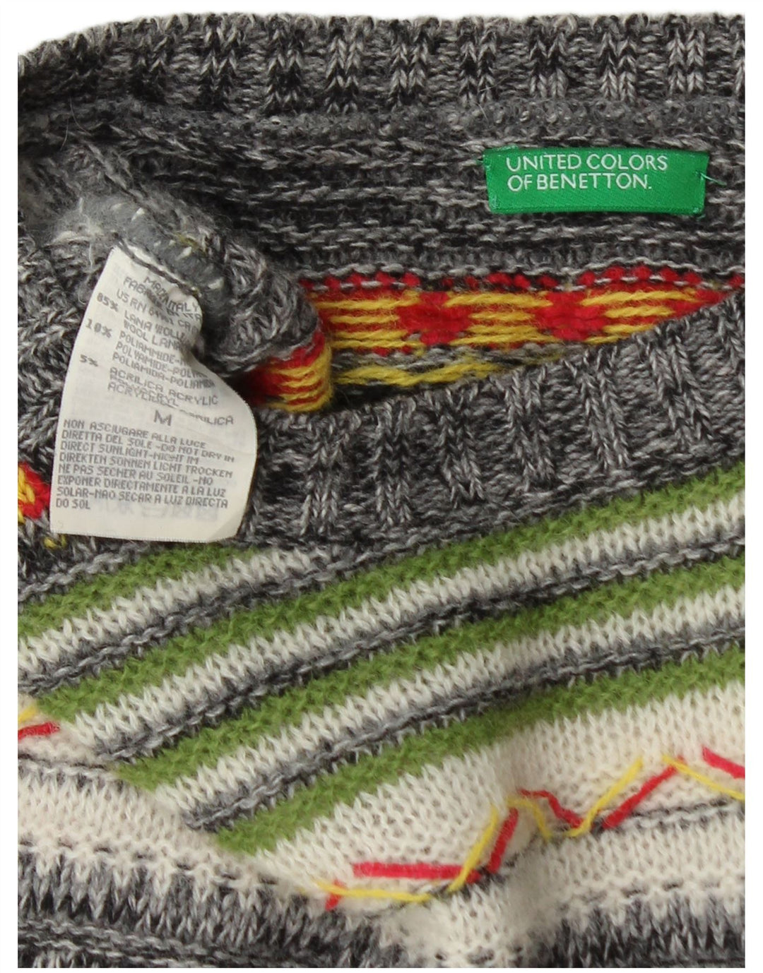 BENETTON Herre høj rund hals trøje sweater medium flerfarvet stribet