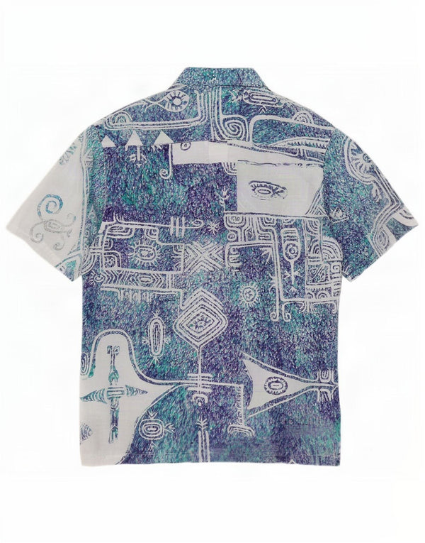 Tahiti Art Maohi Herre Hawaii kortærmet skjorte Stor blå geometrisk