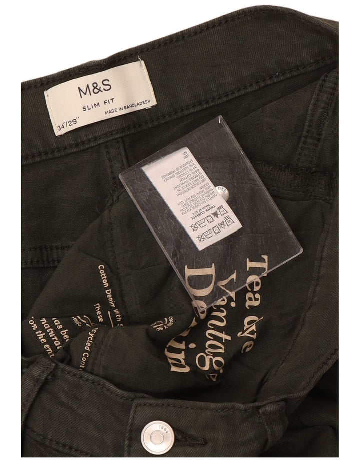 Marks & Spencer Herre Slim Jeans W34 L29 Khaki Bomuld