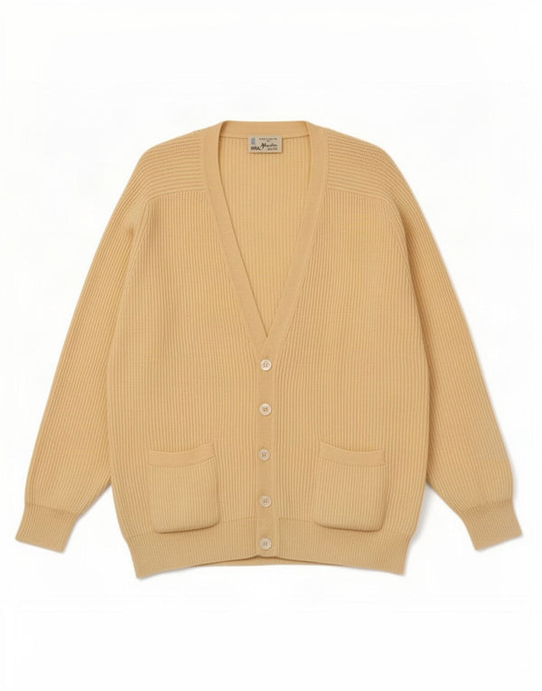Vintage Herre Cardigan Sweater XL Gul Ny Uld