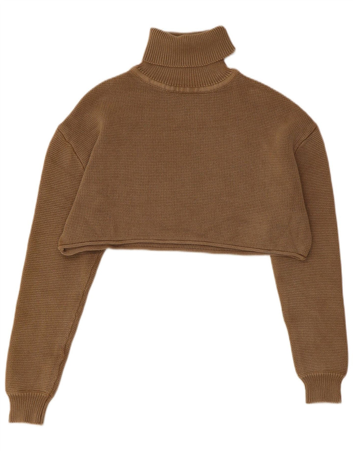 Zara Dame Crop Roll Neck Jumper Sweater UK 14 Medium Brown Bomuld