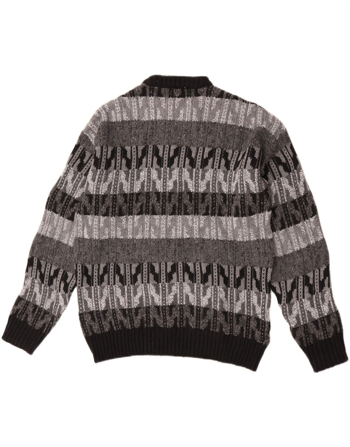 Vintage herre rund hals sweater stor grå Chevron uld
