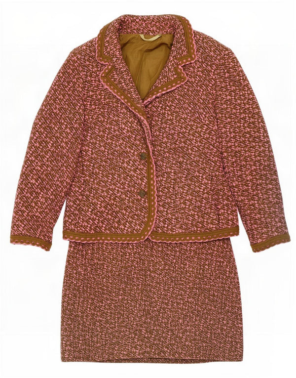 Vintage Dame 3-knap 2-delt nederdel Sæt UK 8 Small W26 Pink Flecked Wool
