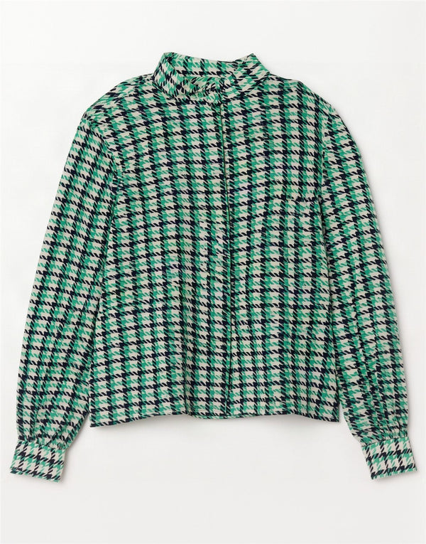 Vintage skjortebluse til kvinder UK 12 Medium Green Houndstooth