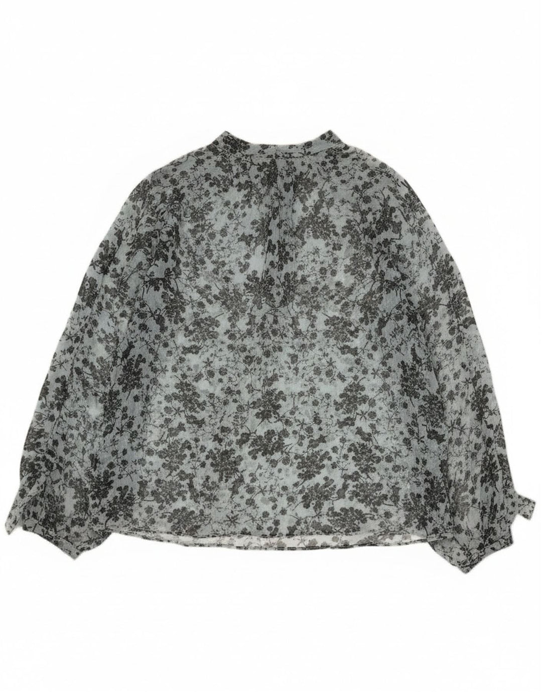 Zara Dame Gennemsigtig Langærmet Bluse Top UK 14 Medium Blue Floral