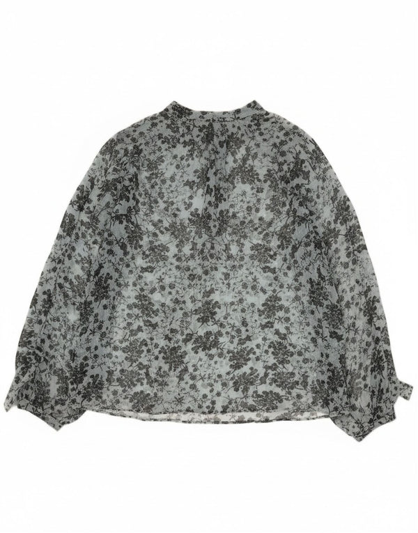 Zara Dame Gennemsigtig Langærmet Bluse Top UK 14 Medium Blue Floral