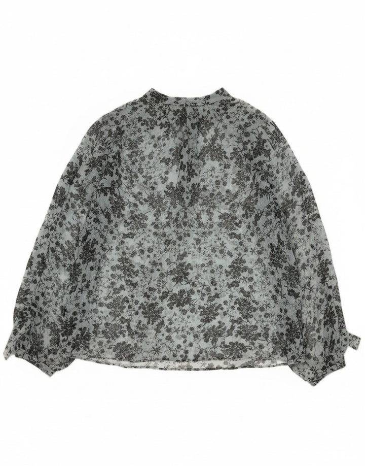 Zara Dame Gennemsigtig Langærmet Bluse Top UK 14 Medium Blue Floral