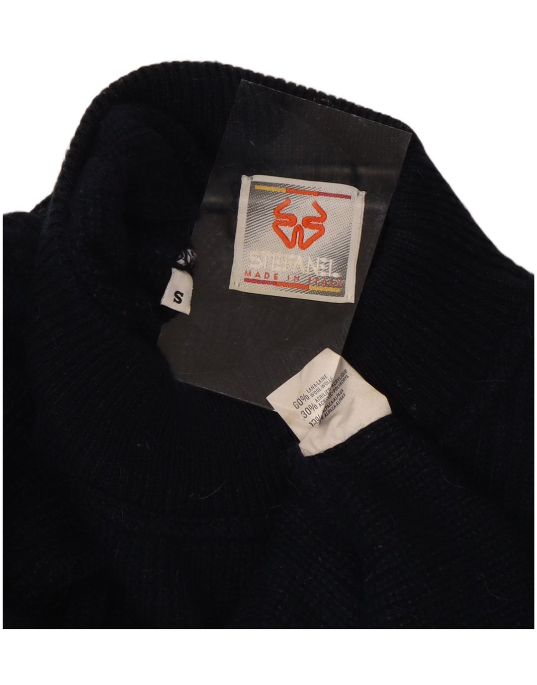 STEFANEL Herre Turtle Neck Jumper Sweater Small Navy Blue Uld