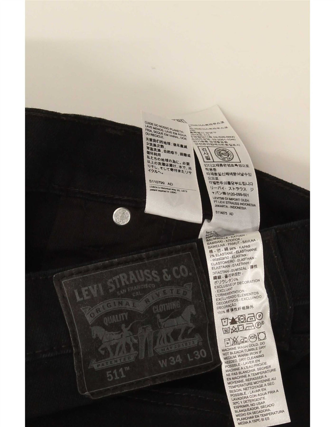 Levi's Herre 511 Slim Jeans W34 L30 Sort Bomuld