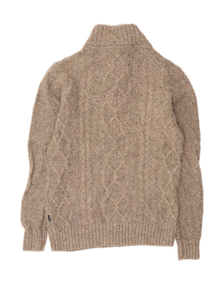 Fat Face Herre Button Neck Jumper Sweater Small Beige Uld