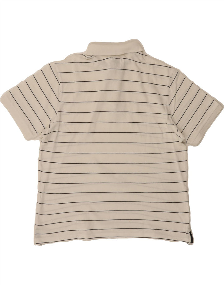 CHAMPION Mens Polo Shirt Large White Striped Vintage Champion and Second-Hand Champion from Messina Hembry 