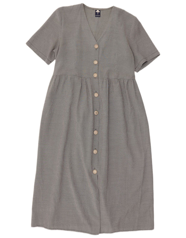 Vintage Kvinders Kortærmede Maxikjole UK 16 Large Grey Houndstooth