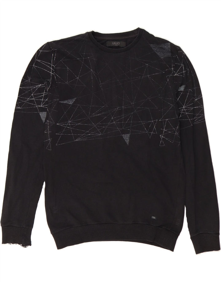 LIU JO Mens Sweatshirt Jumper Medium Black Geometric Cotton Vintage Liu Jo and Second-Hand Liu Jo from Messina Hembry 