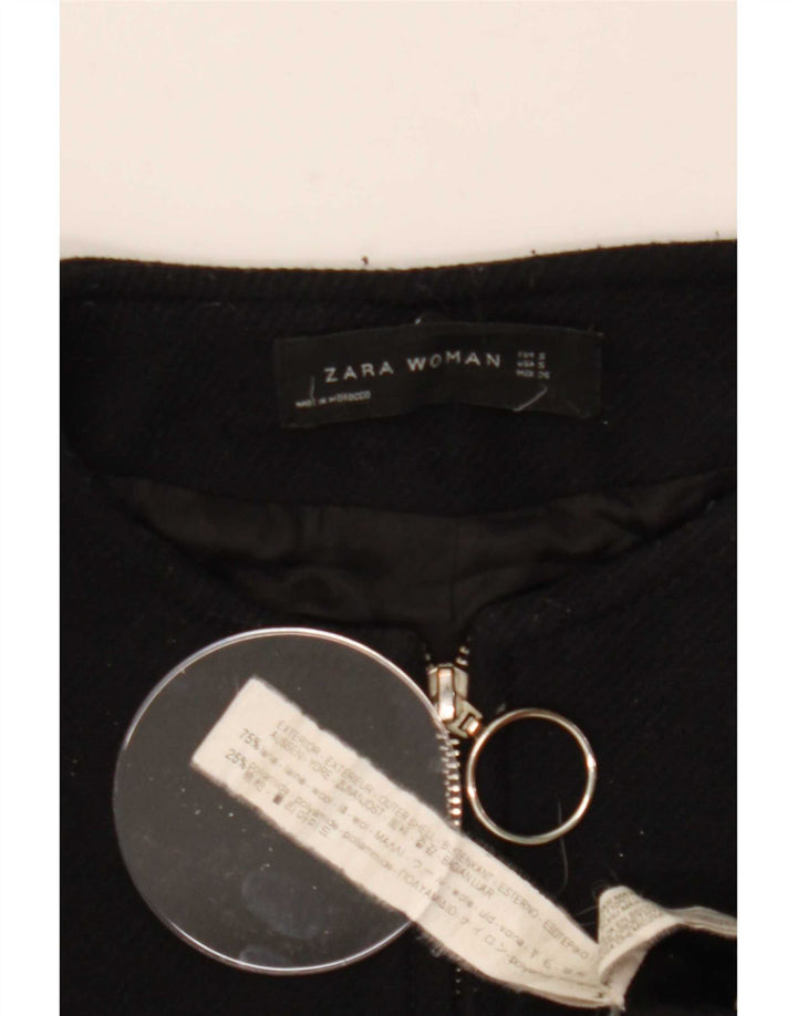 Zara Dame Overfrakke UK 10 Lille Sort Uld