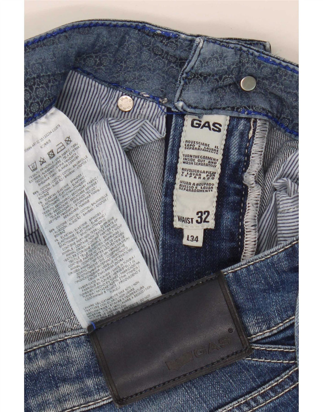 Gas Herre Slim Jeans W32 L34 Blå Bomuld