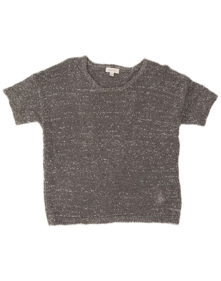 Calvin Klein Dame Boat Neck Jumper Sweater UK 10 Small Grey Modern