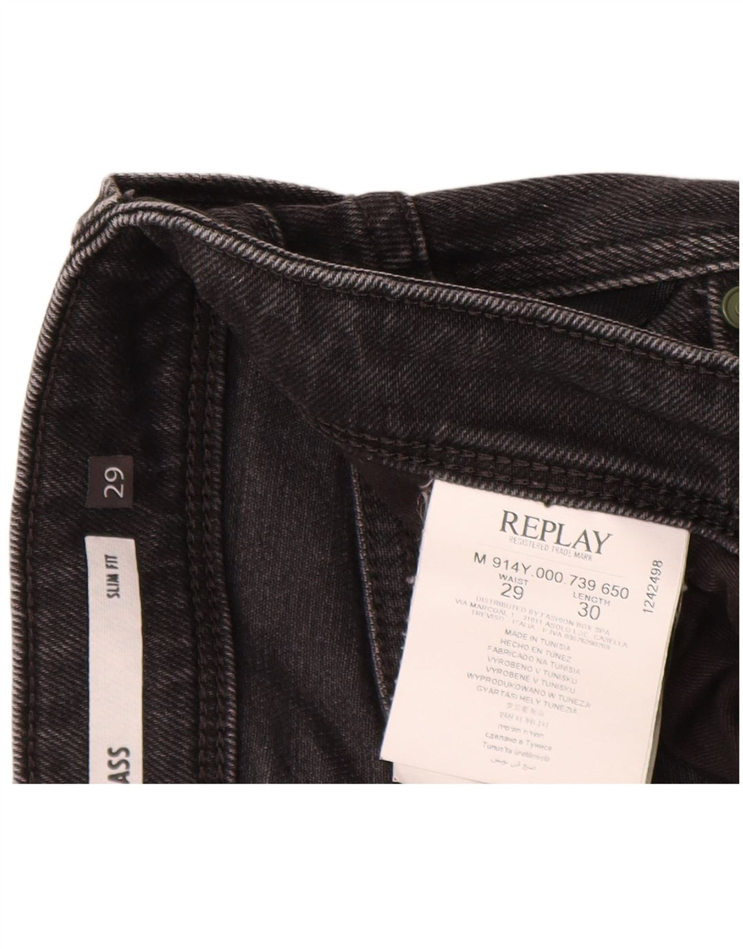 REPLAY Herre Anbass Slim Jeans W29 L30 Sort Bomuld