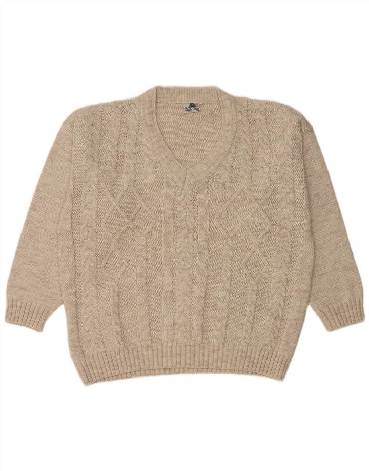 Vintage herre V-hals sweater XL beige uld