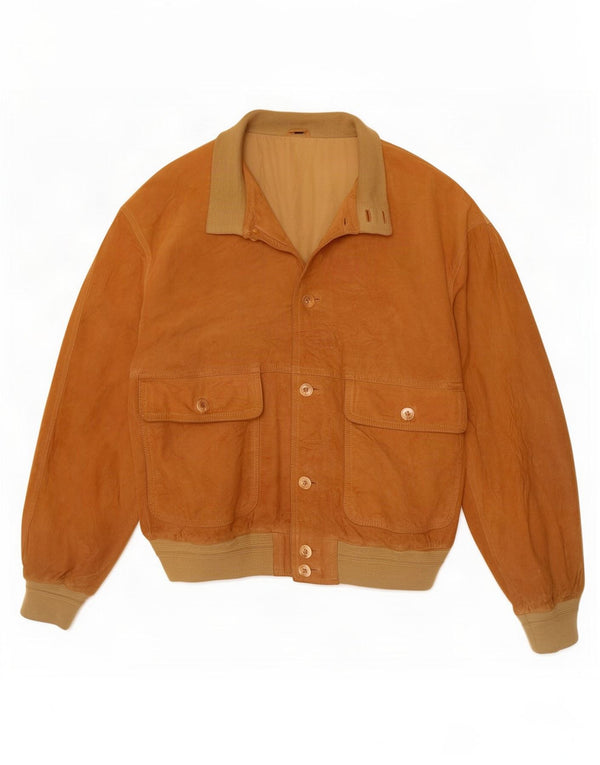 Vintage Mens Suede Bomber Jacket IT 50 Large Brown Leather
