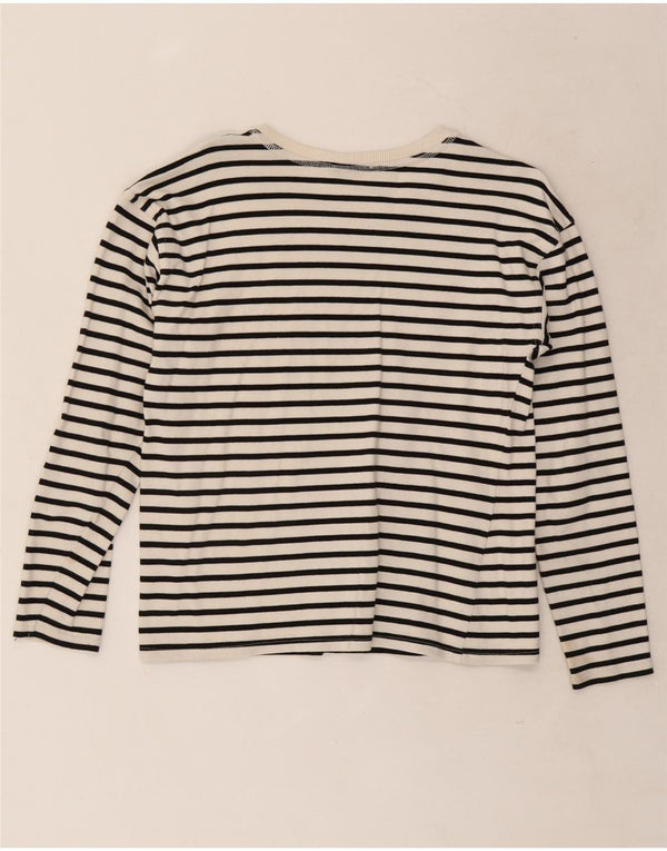 Zara Dame Top Langærmet UK 10 Small White Nålestribet Bomuld