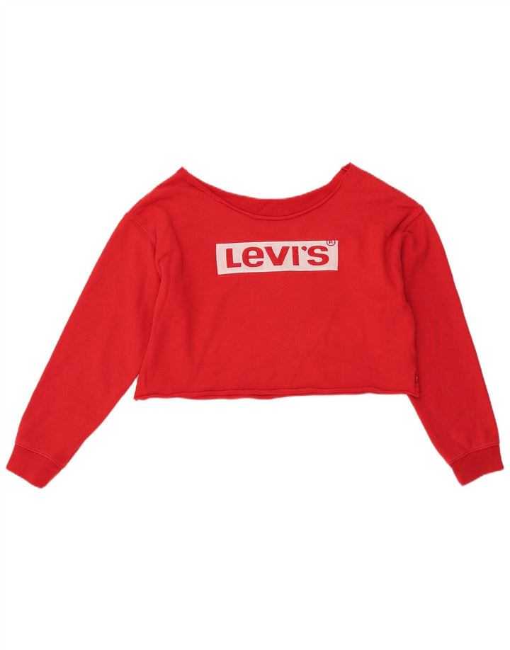 LEVI'S Dame Oversized Crop Grafisk Sweatshirt Jumper UK 6 XS Rød Bomuld