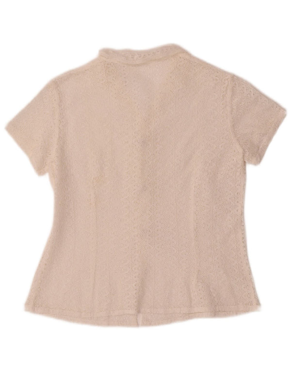 Vintage Womens Crop kortærmet hæklet skjortebluse UK 10 Small White