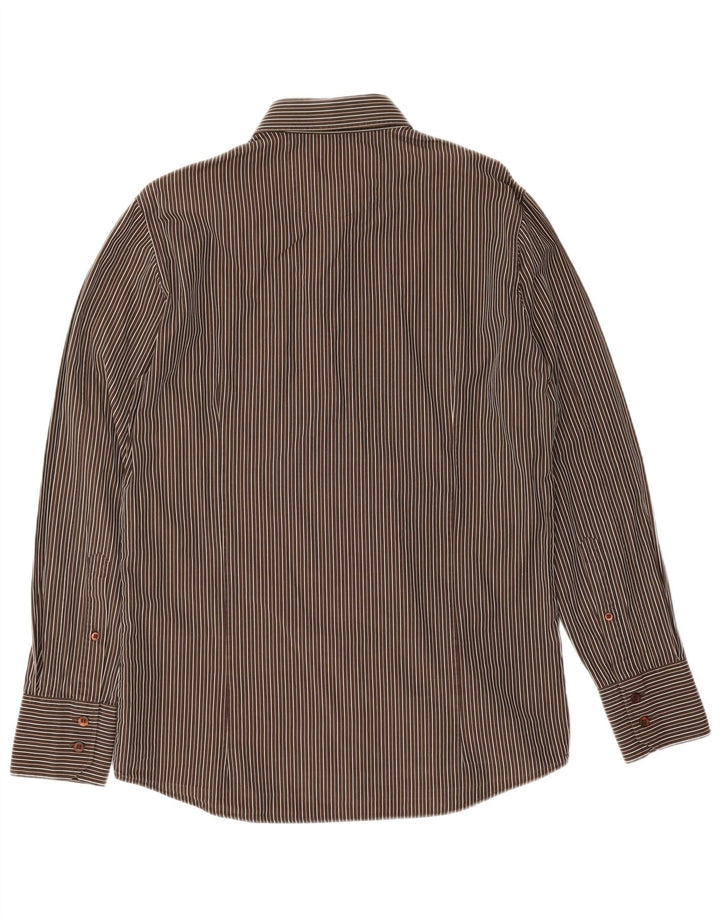 Hugo Boss herreskjorte medium brun nålestribet bomuld
